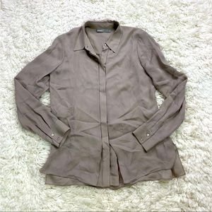 Vince Button Down Silk Blouse Grey